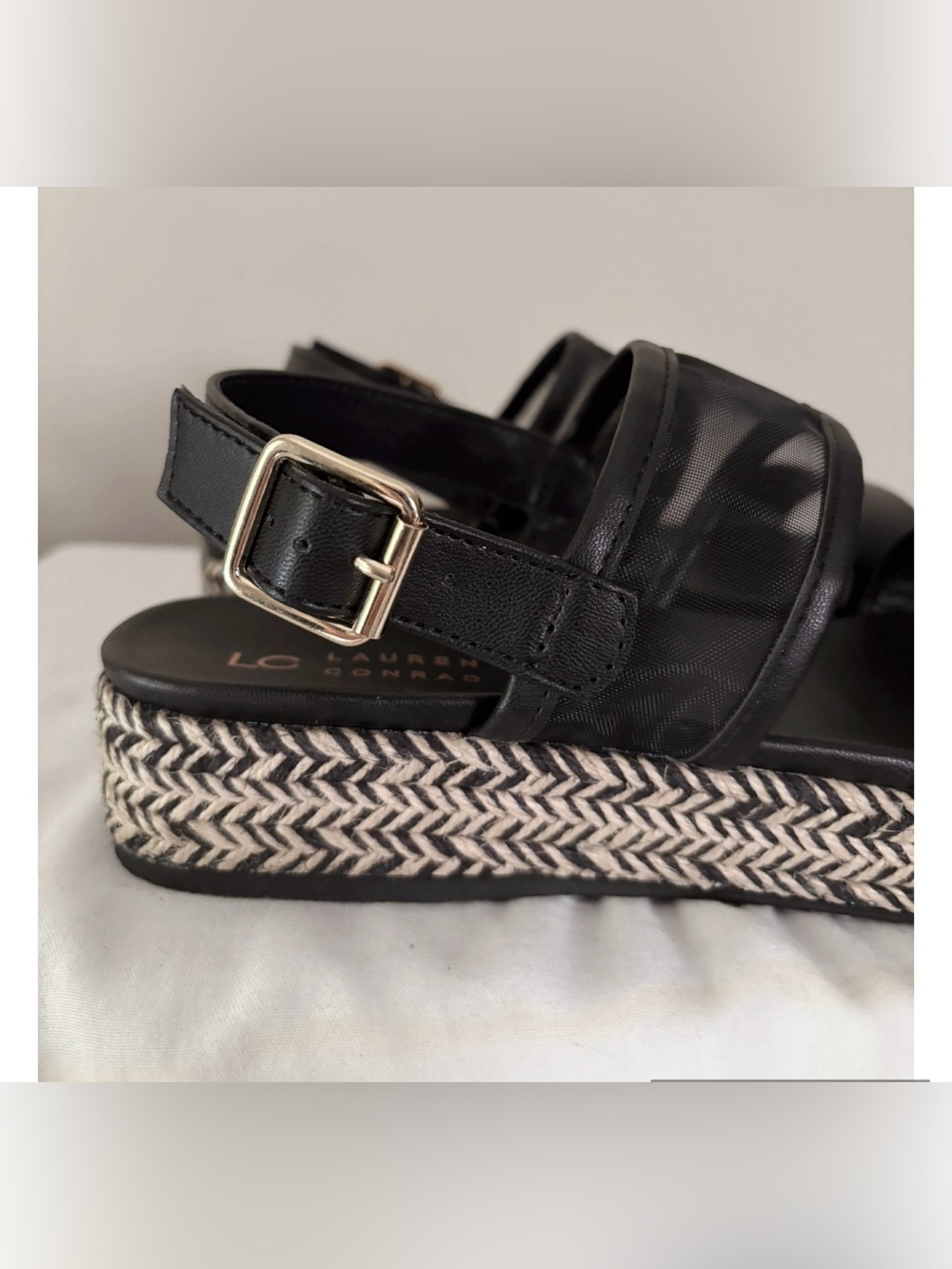 LC Lauren Conrad Black Platform Sandals with Braided Trim - Picture 13 of 14